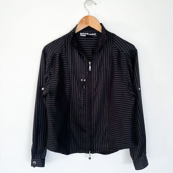 Jamie Sadock Women’s Black Mixed Direction Striped Golf Athletic Full Zip Jacket - Picture 1 of 8
